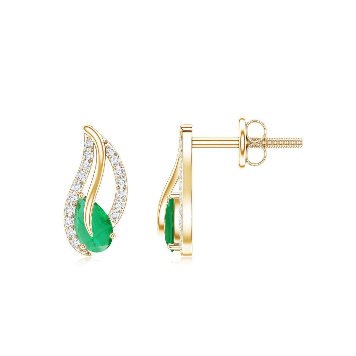 Genuine emerald leaf earrings with diamond accents by Rosec Jewels, featuring detailed green gemstone leaves and sparkling diamonds.