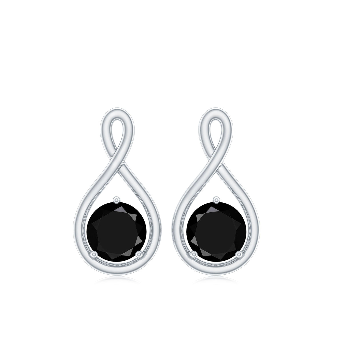 Certified Natural Black Onyx Infinity Earrings with Screw Back
