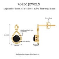 Certified Natural Black Onyx Infinity Earrings with Screw Back