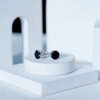 Black Onyx Solitaire Stud Earrings in Claw Setting