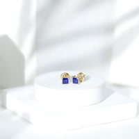 0.9 Carat Solitaire Blue Sapphire Princess Cut Stud Earrings