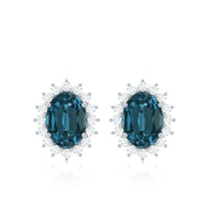 Rosec Jewels 1.75 CT oval cut London Blue Topaz and diamond starburst stud earrings, showcasing elegant gemstone and sparkle design.