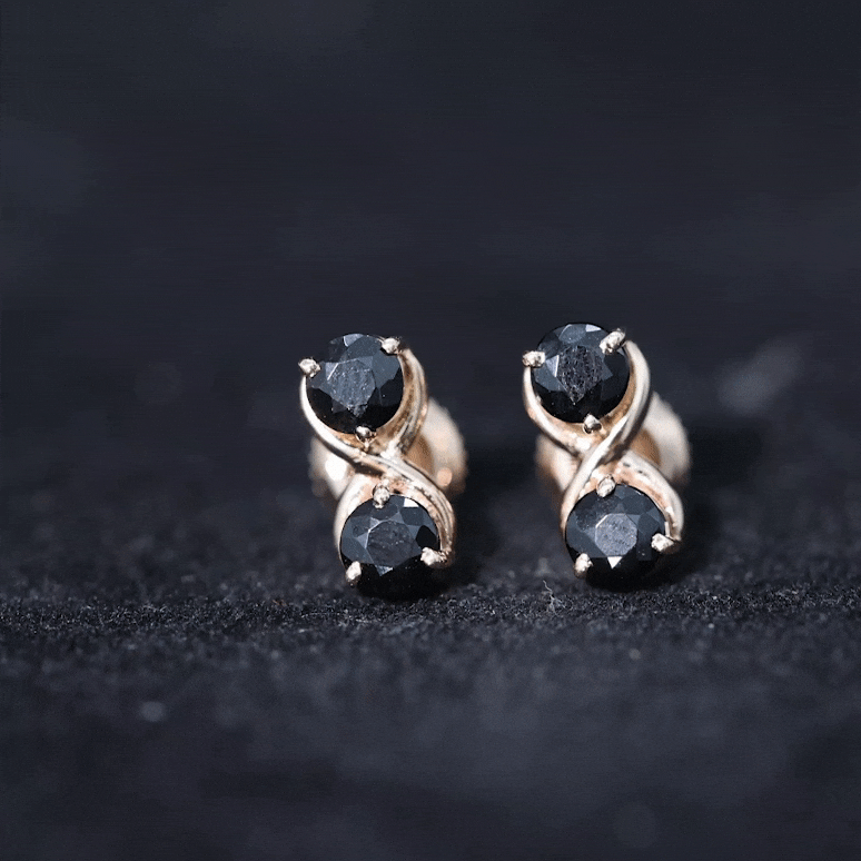 Genuine black spinel two-stone infinity stud earrings by Rosec Jewels featuring sparkling black spinel gemstones in a sleek earring design.