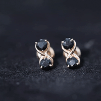 Genuine black spinel two-stone infinity stud earrings by Rosec Jewels featuring sparkling black spinel gemstones in a sleek earring design.