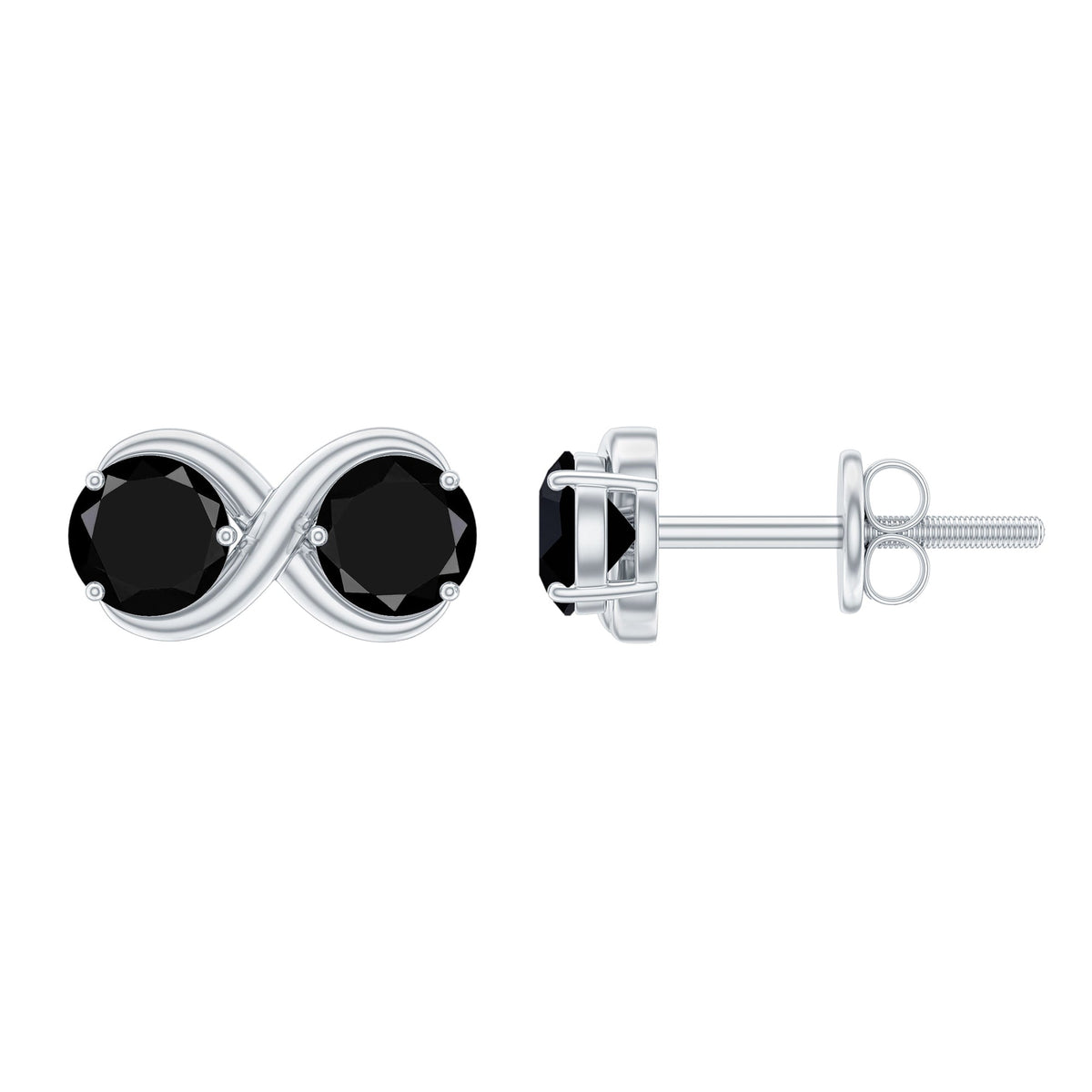 Genuine black spinel two-stone infinity stud earrings by Rosec Jewels, showcasing elegant black spinel gemstones on silver studs.