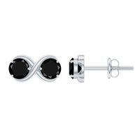 Genuine black spinel two-stone infinity stud earrings by Rosec Jewels, showcasing elegant black spinel gemstones on silver studs.