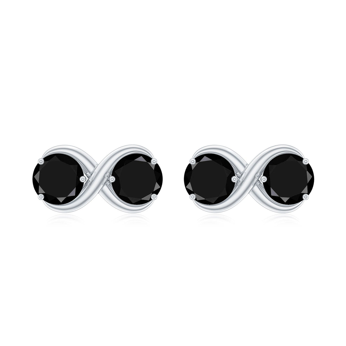 Genuine black spinel two-stone infinity stud earrings by Rosec Jewels featuring elegant black gemstones and silver settings.