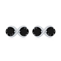 Genuine black spinel two-stone infinity stud earrings by Rosec Jewels featuring elegant black gemstones and silver settings.