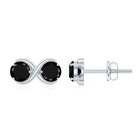 Genuine black spinel two-stone infinity stud earrings by Rosec Jewels featuring sparkling black gemstones on silver settings