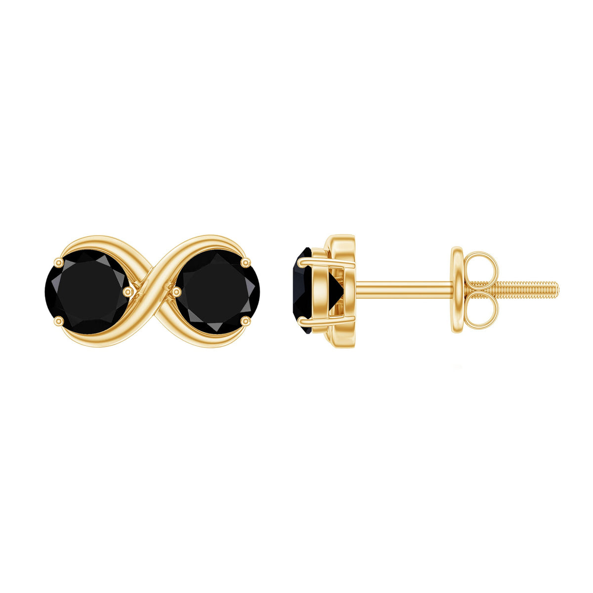 Genuine black spinel two-stone infinity stud earrings by Rosec Jewels featuring sparkling black spinel gemstones on silver settings