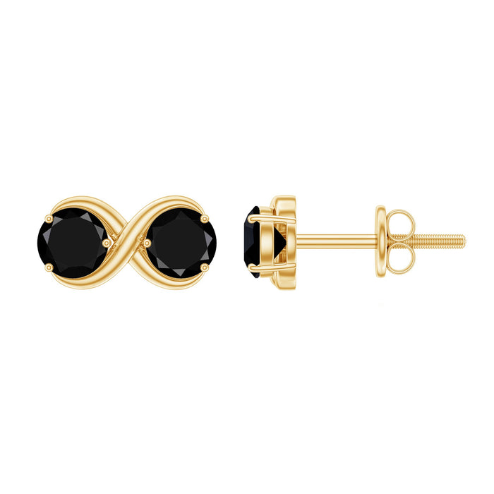 Genuine black spinel two-stone infinity stud earrings by Rosec Jewels featuring sparkling black spinel gemstones on silver settings