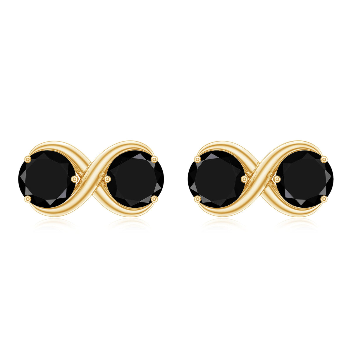 Genuine black spinel two-stone infinity stud earrings by Rosec Jewels featuring sparkling black spinel gemstones on silver posts.