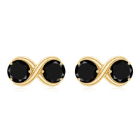 Genuine black spinel two-stone infinity stud earrings by Rosec Jewels featuring sparkling black spinel gemstones on silver posts.