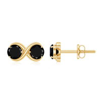 Genuine black spinel two-stone infinity stud earrings by Rosec Jewels, featuring sparkling black gemstones on silver posts.