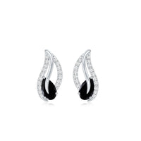Genuine pear-shaped black onyx leaf stud earrings by Rosec Jewels, featuring a certificate of authenticity.