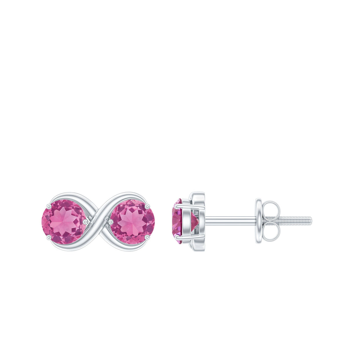 Natural pink tourmaline 2-stone stud earrings with screw back from Rosec Jewels, showcasing vibrant pink gemstones and secure fastening.