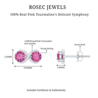Natural pink tourmaline 2-stone stud earrings with screw back by Rosec Jewels, showcasing pink gemstones and secure fastening
