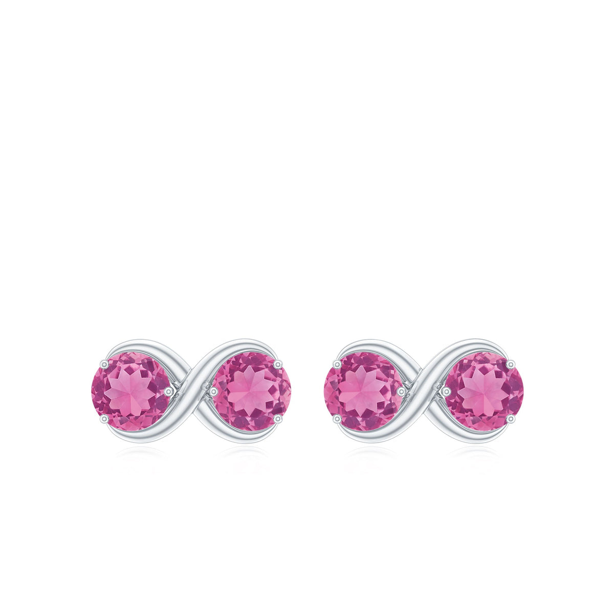 Natural pink tourmaline 2-stone stud earrings with screw back from Rosec Jewels, showcasing sparkling pink gemstones and secure closure.