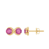 Natural pink tourmaline 2-stone stud earrings with screw back by Rosec Jewels, showcasing elegant gemstone design.