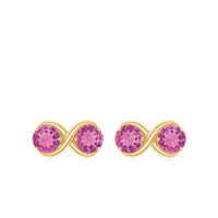 Natural pink tourmaline 2-stone stud earrings with screw backs by Rosec Jewels, showcasing sparkling gemstones and secure clasps.