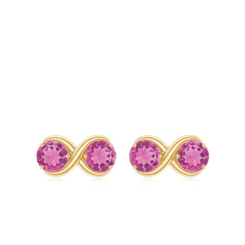 Natural pink tourmaline 2-stone stud earrings with screw backs by Rosec Jewels, showcasing sparkling gemstones and secure clasps.