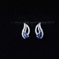 Lab Created Blue Sapphire and Moissanite Leaf Stud Earrings