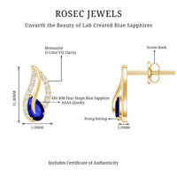 Lab Created Blue Sapphire and Moissanite Leaf Stud Earrings