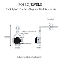 Certified Real Black Spinel Infinity Earrings with Screw Back