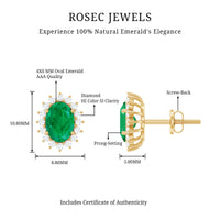 Natural 0.8 carat oval cut emerald and diamond earrings by Rosec Jewels showcasing elegant gemstone settings.