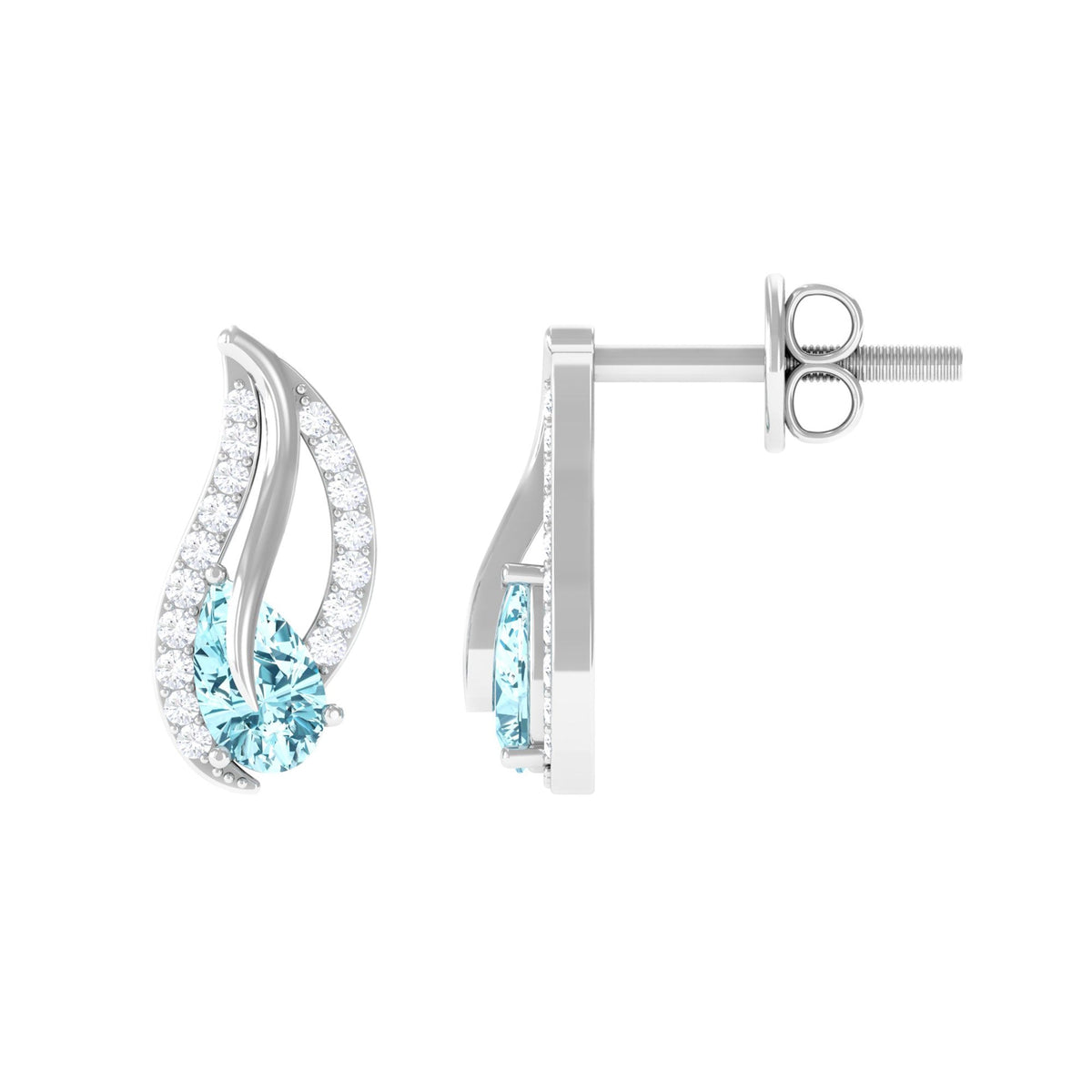 Certified real aquamarine leaf earrings with diamonds from Rosec Jewels, featuring detailed leaf design and sparkling gemstones.