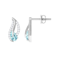 Certified real aquamarine leaf earrings with diamonds from Rosec Jewels, featuring detailed leaf design and sparkling gemstones.