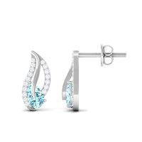 Certified real aquamarine leaf earrings with diamonds, elegant jewelry by Rosec Jewels, featuring detailed leaf design and sparkling accents.