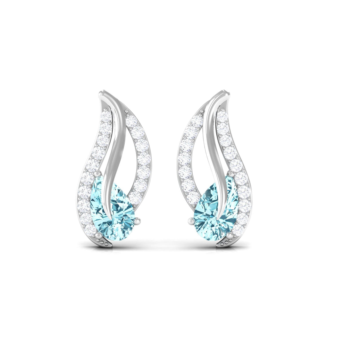 Certified real aquamarine leaf earrings with diamonds, elegant jewelry featuring sparkling gemstones and intricate leaf design.