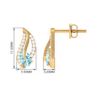 Certified real aquamarine leaf earrings with diamonds from Rosec Jewels, featuring elegant gemstone and diamond accents.
