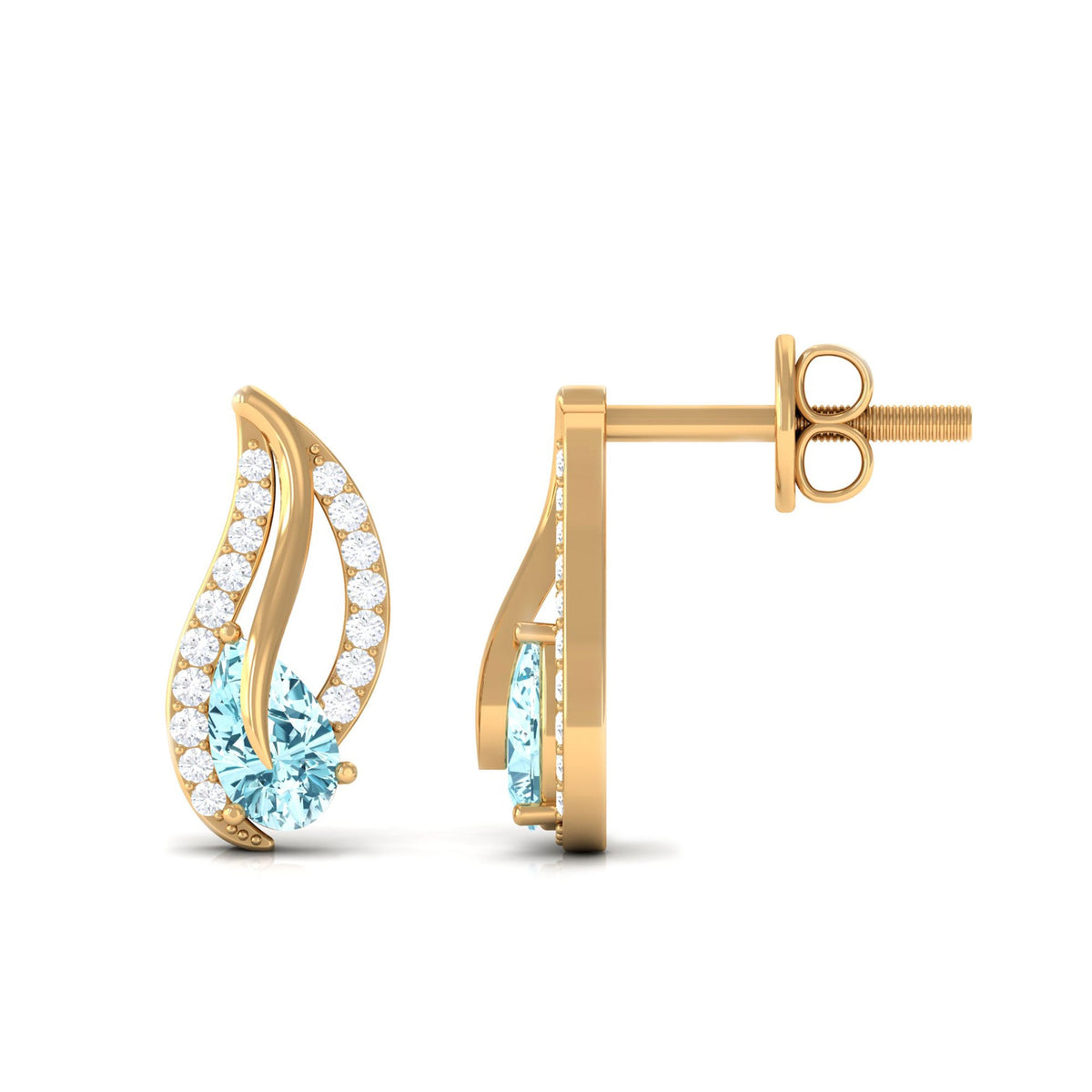 Certified real aquamarine leaf earrings with diamonds from Rosec Jewels, featuring intricate leaf design and sparkling gemstones.