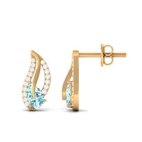 Certified real aquamarine leaf earrings with diamonds from Rosec Jewels, featuring intricate leaf design and sparkling gemstones.