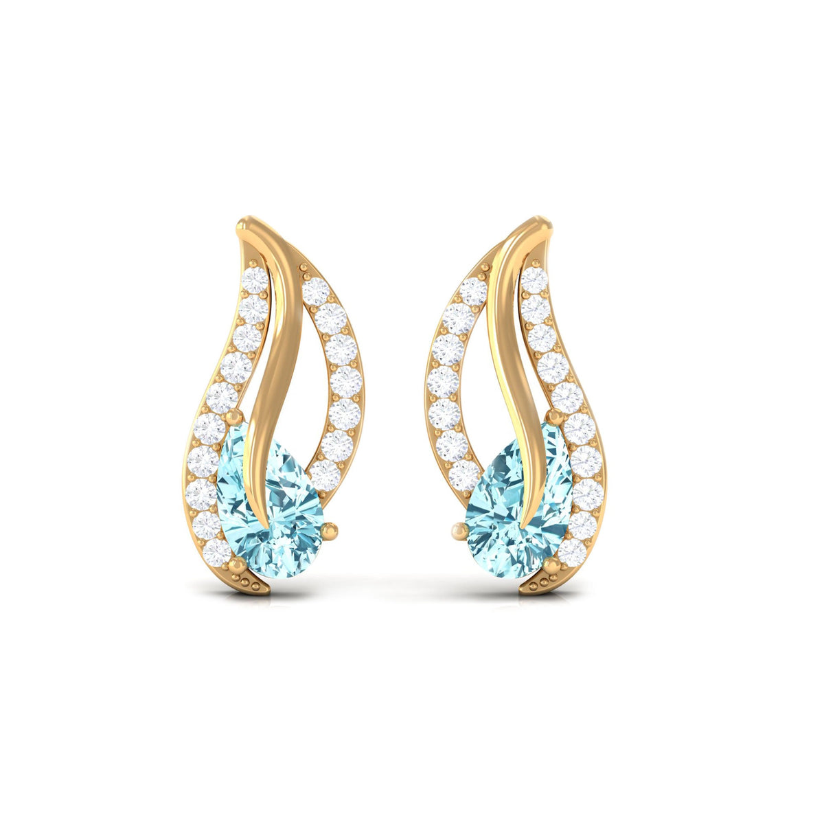 Certified real aquamarine leaf earrings with diamonds by Rosec Jewels, featuring intricate leaf design and sparkling gemstones.