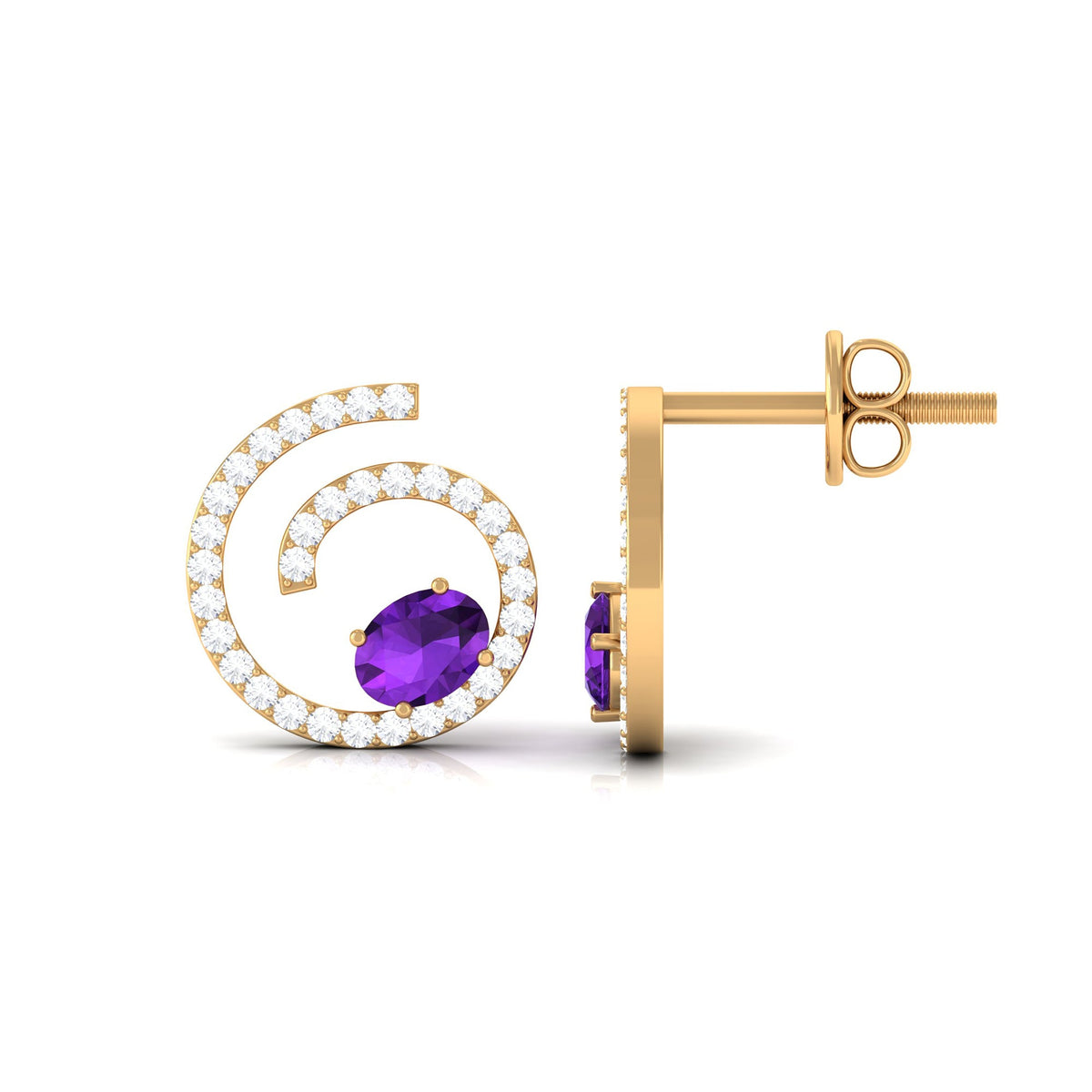 Certified Real Amethyst Swirl Earrings with Diamond