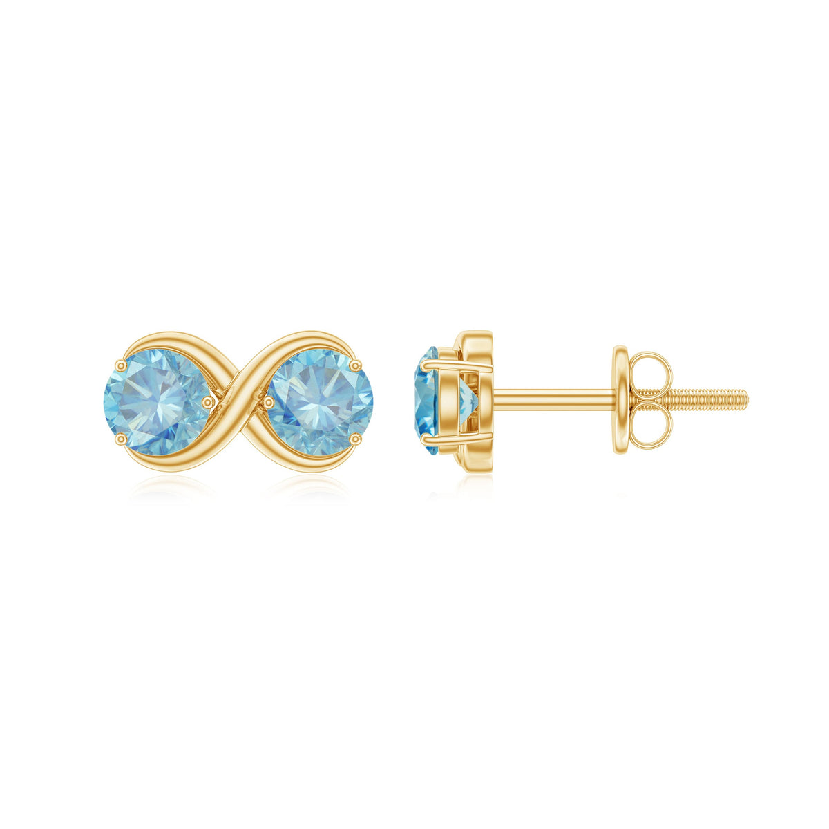 Rosec Jewels real aquamarine infinity stud earrings featuring sparkling blue gemstones on silver posts.