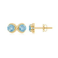 Rosec Jewels real aquamarine infinity stud earrings featuring sparkling blue gemstones on silver posts.