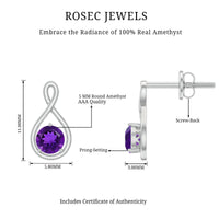 Genuine Solitaire Amethyst Infinity Earrings with Screw Back