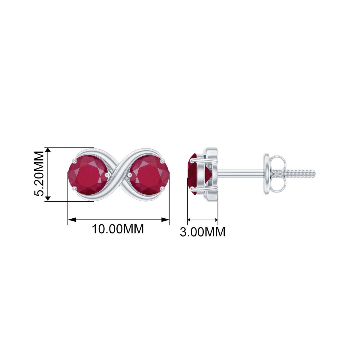 Simple ruby two-stone infinity stud earrings by Rosec Jewels featuring sparkling ruby gemstones in a sleek design.