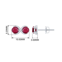 Simple ruby two-stone infinity stud earrings by Rosec Jewels featuring sparkling ruby gemstones in a sleek design.
