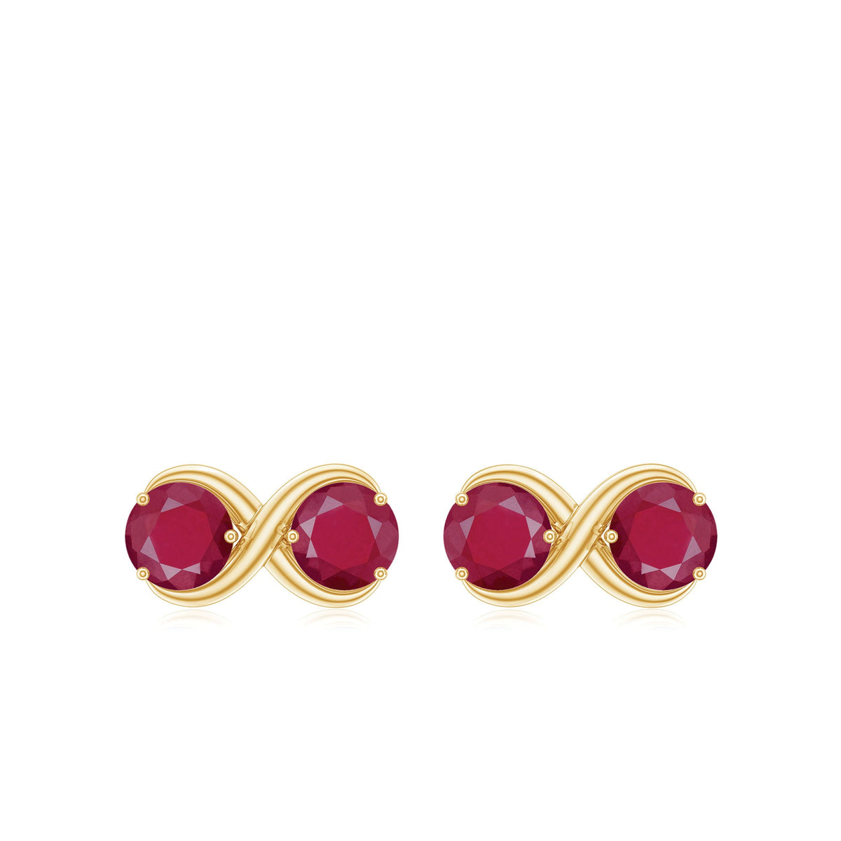 Simple ruby two-stone infinity stud earrings from Rosec Jewels featuring delicate infinity design and sparkling ruby accents.