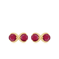 Simple ruby two-stone infinity stud earrings from Rosec Jewels featuring delicate infinity design and sparkling ruby accents.