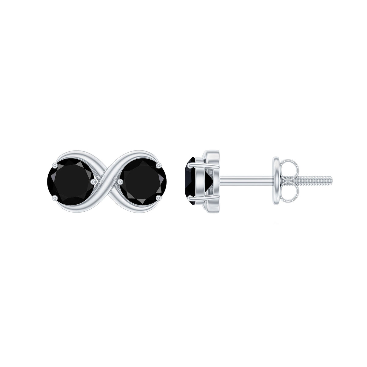 Natural black onyx infinity earrings with screw back closure by Rosec Jewels, showcasing elegant jewelry design.