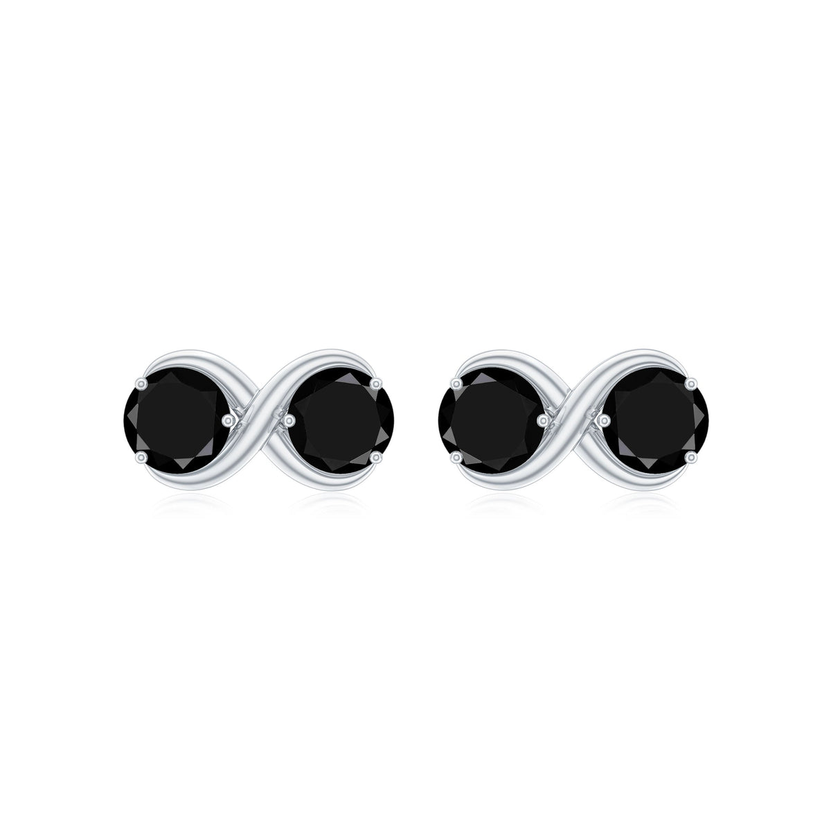 Natural black onyx infinity earrings with screw back closure by Rosec Jewels, showcasing sleek black gemstone design.