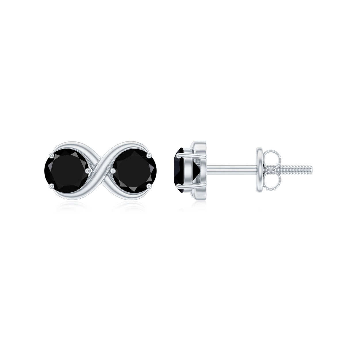 Natural black onyx infinity earrings with screw back by Rosec Jewels, showcasing elegant black onyx stones and secure fastening design.