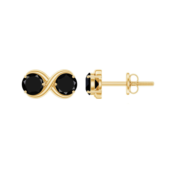 Natural black onyx infinity earrings with screw back by Rosec Jewels, showcasing sleek black onyx and elegant infinity design.