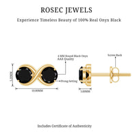 Natural black onyx infinity earrings with screw back by Rosec Jewels, showcasing elegant jewelry design and polished onyx stones.